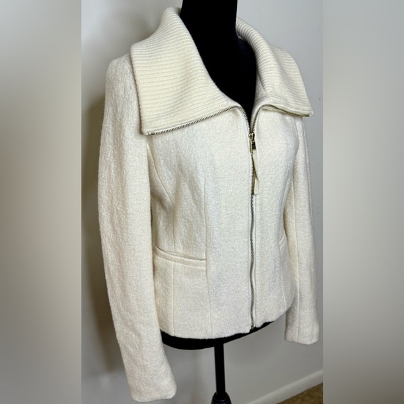 Ann Taylor Winter white preppy wool blend zip front jacket classic fit 2 EUC - Picture 4 of 11